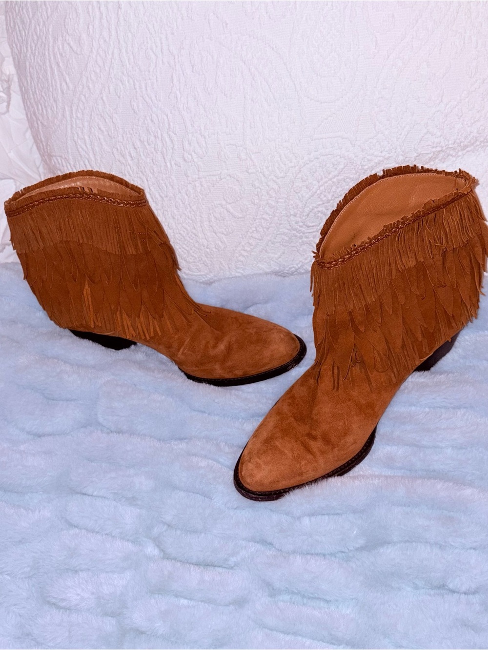 Aquazzura Fringe Suede Ankle Boots - Rust